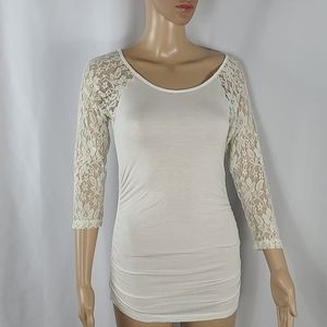 Deb | Off White Lace 3/4 Sleeves Mini Dress